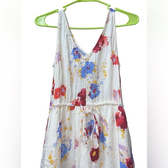 Lucky Brand Ivory Floral Tie Waist Sleeveless Maxi Dress Sz XS - Picture 2 of 2